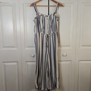 Lilly Rose Women's Striped Jumpsuit Size LG Wide Leg Pockets Adjustable Straps